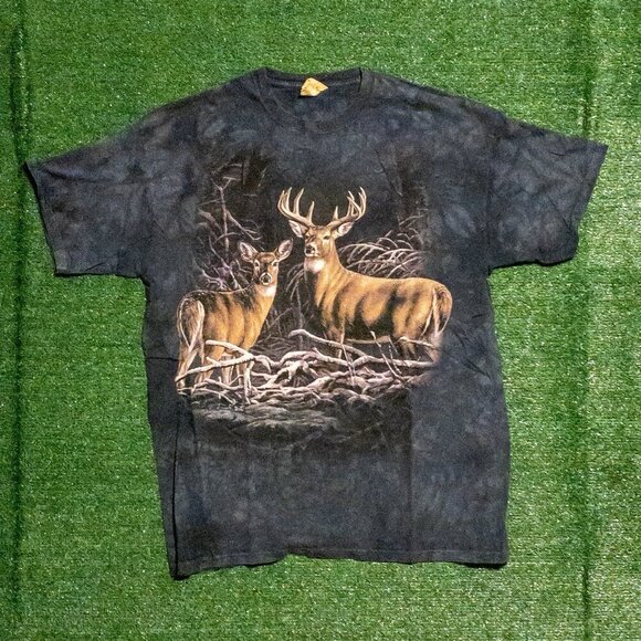 VINTAGE 1999 THE MOUNTAIN MENS T SHIRT BLUE TIE DYE MARBLE DEER OUTDOORS SZ XXL - Picture 5 of 5
